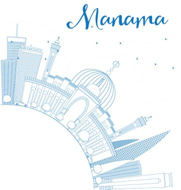 Mavi Binalar ve Kopyalama Alanı ile Anahat Manama Skyline. 