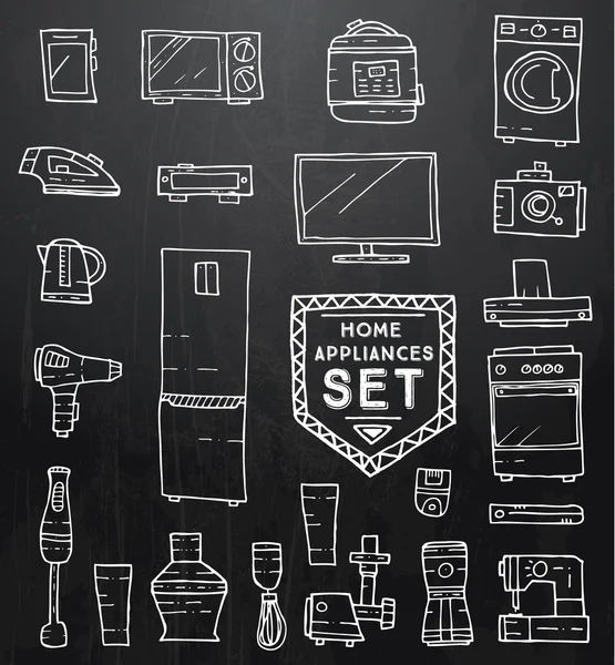 Electrodomésticos doodle set. Ilustración vectorial . — Vector de stock