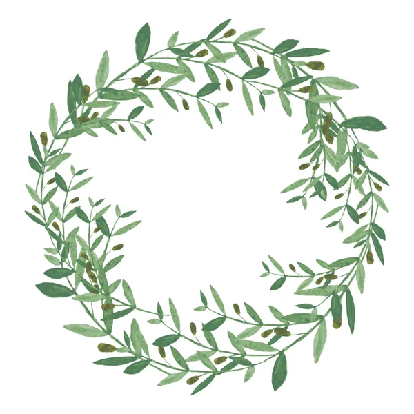 Watercolor olive wreath. Isolated illustration on white backgrou — Wektor stockowy