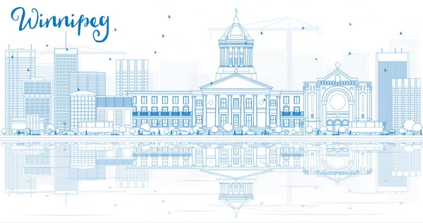 Esquema Winnipeg Skyline con edificios azules y reflexiones . — Vector de stock