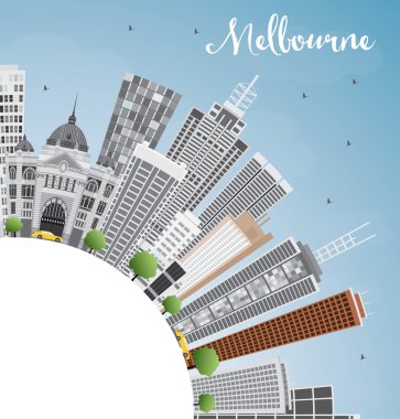 Gri Binalar ve Mavi Gökyüzü ile Melbourne Skyline.
