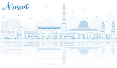 Mavi Binalar ve Yansımalar ile Anahat Muscat Skyline. 