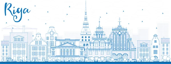 Esquema Riga Skyline con puntos de referencia azules . — Archivo Imágenes Vectoriales