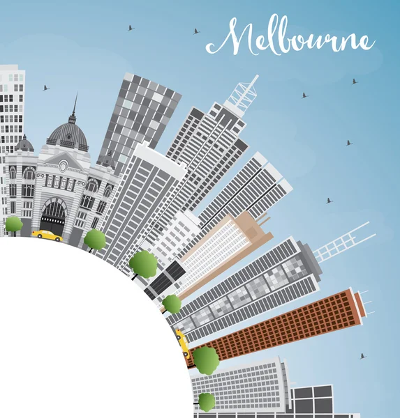 Melbourne Skyline con edificios grises y cielo azul . — Vector de stock