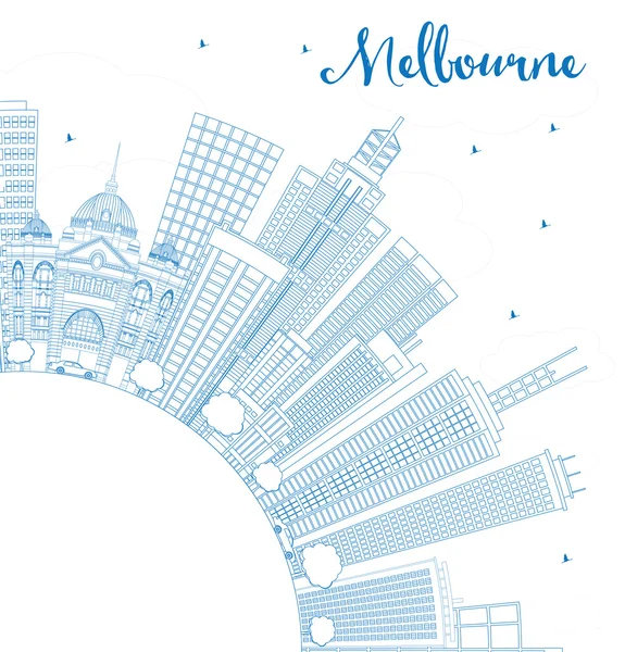 Esquema de Melbourne Skyline con edificios azules . — Vector de stock
