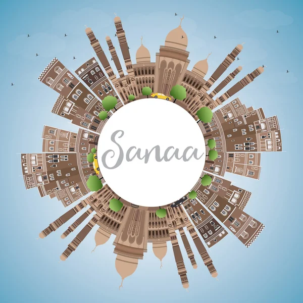 Sanaa (Yemen) Skyline con edificios marrones y espacio de copia . — Vector de stock