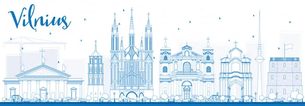 Esquema Vilnius Skyline con puntos de referencia azules . — Vector de stock