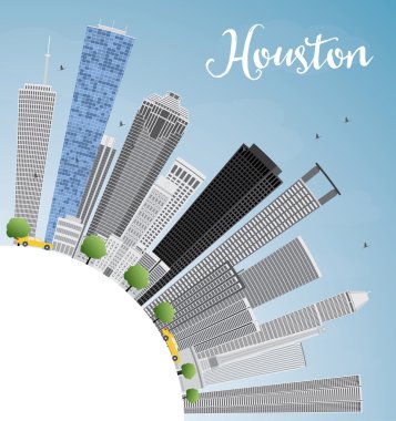Gri Binalar ve Mavi Gökyüzü ile Houston Skyline.