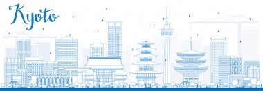 Mavi Simgesel Yapılarla Kyoto Skyline'ı Anahat.