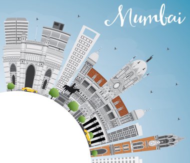 Mumbai manzarası gri simge ve mavi gökyüzü ile.
