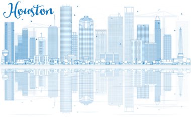 Anahat Houston manzarası ile mavi binalar ve yansımalar. 