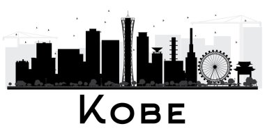 Kobe şehir manzarası siyah beyaz siluet. 