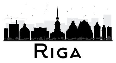 Riga şehir manzarası siyah beyaz siluet. 