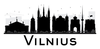 Vilnius şehir manzarası siyah beyaz siluet. 