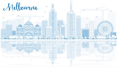 Anahat Melbourne silüeti mavi binalar ve yansımalar. 