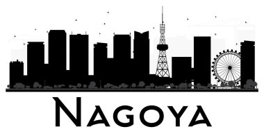 Nagoya City skyline siyah beyaz siluet.