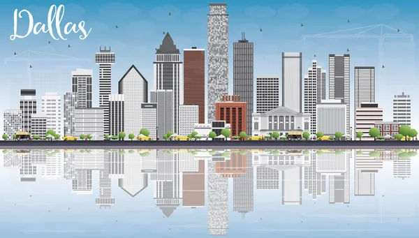 Dallas Skyline con edifici grigi, cielo blu e riflessioni . — Vettoriale Stock