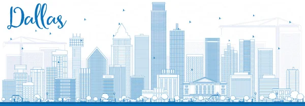 Overzicht Dallas Skyline met blauwe gebouwen. — Stockvector