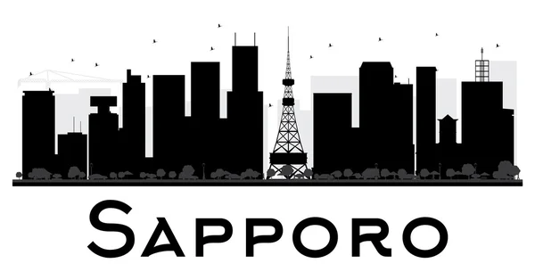札幌市のスカイライン 黒と白のシルエット. — ストックベクタ