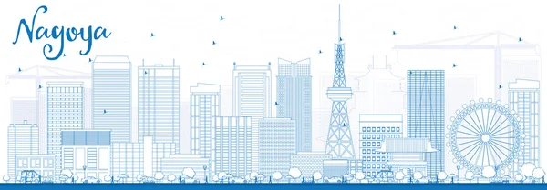 Vázlatos Nagoya Skyline a Blue épületek. — Stock Vector