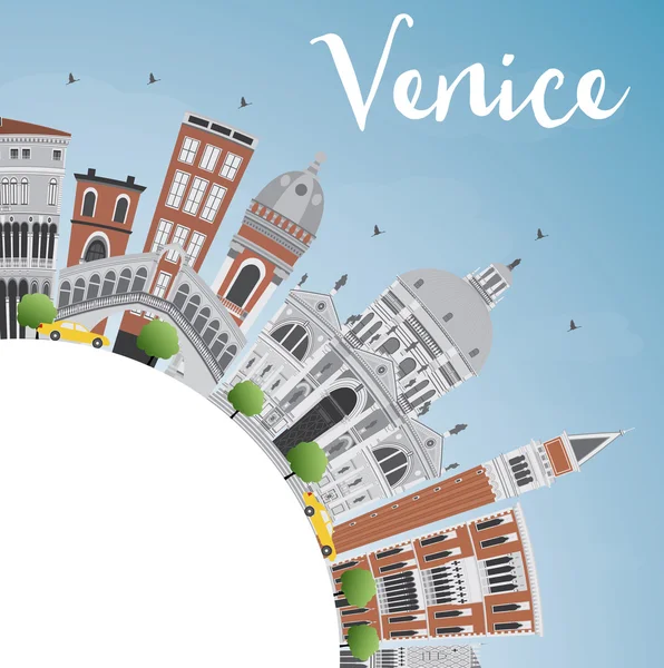 威尼斯的天际线轮廓与灰色和棕色大厦. — 图库矢量图片