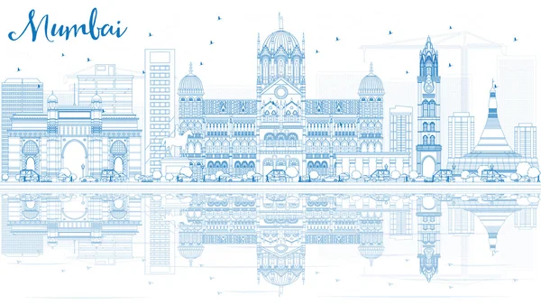 Esquema de Mumbai Skyline con hitos azules y reflexiones . — Archivo Imágenes Vectoriales