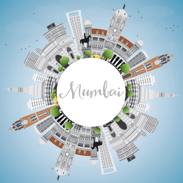 뭄바이 스카이 라인 회색 랜드마크와 푸른 하늘. — 스톡 벡터
