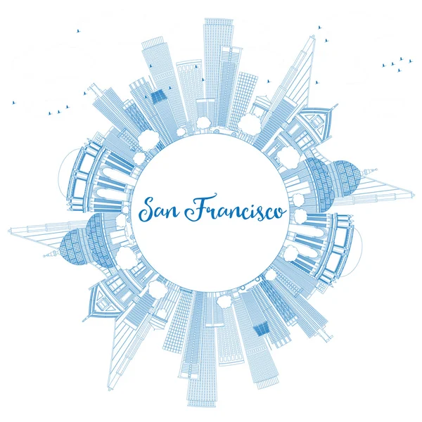 Zarys San Francisco Skyline z Blue budynków. — Wektor stockowy
