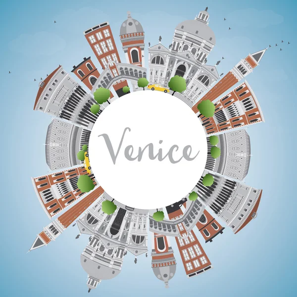 Silueta Venice Skyline con edificios grises y marrones . — Archivo Imágenes Vectoriales