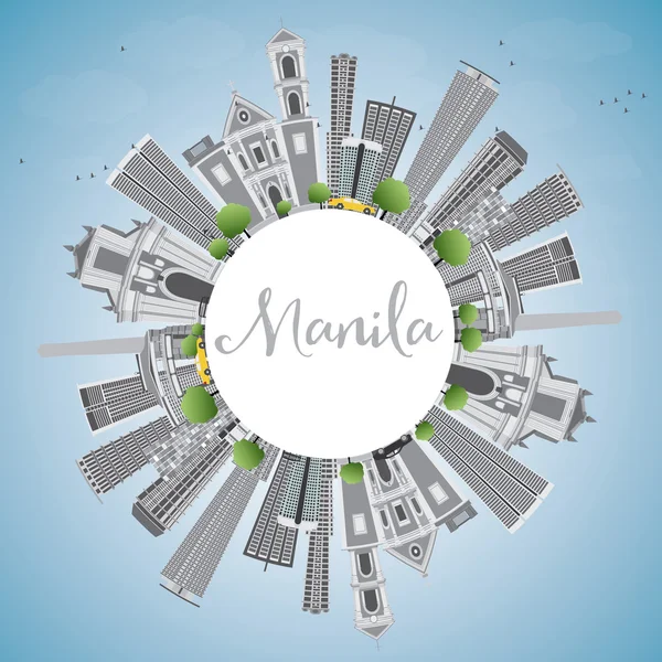 Manila Skyline com Edifícios Cinzentos e Céu Azul . — Vetor de Stock