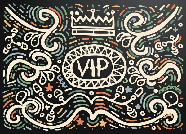 Vip。手描き下ろしヴィンテージ飾り装飾的なアウトラインと印刷. — ストックベクタ