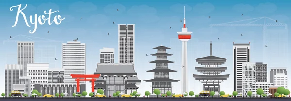 Kyoto Skyline dengan Gray Landmark dan Blue Sky . - Stok Vektor