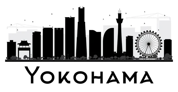 Yokohama City skyline black and white silhouette. — Stock Vector