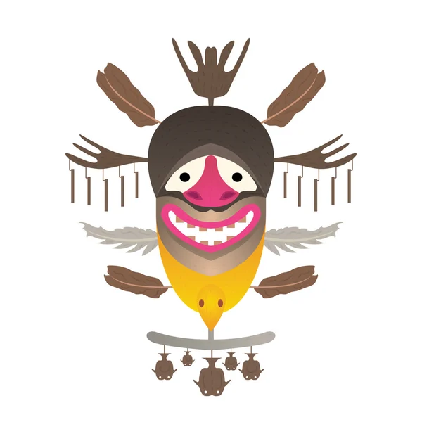 Máscara Tribal con plumas y peces. Ilustración vectorial . — Archivo Imágenes Vectoriales