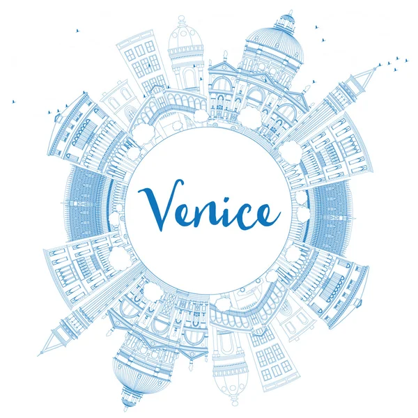 Outline Venice Skyline Silhouette con Edifici Blu . — Vettoriale Stock