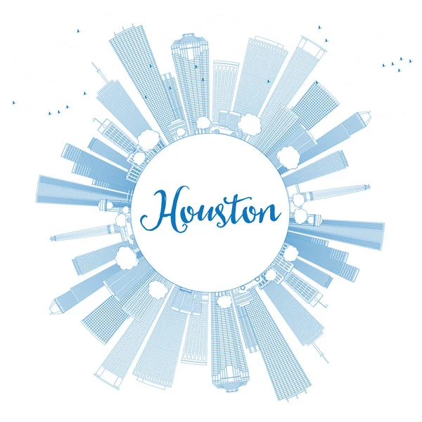 Umriss der Skyline von Houston mit blauen Gebäuden. — Stockvektor