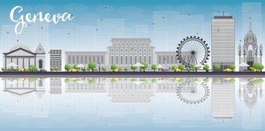 Geneva manzarası gri simge ve mavi gökyüzü ile