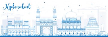 Outline Hyderabad Skyline with Blue Landmarks.  clipart