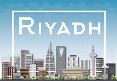 Riyad manzarası gri binalar ve mavi gökyüzü ile. 