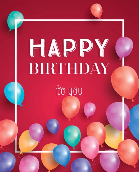 Feliz cartão de aniversário com balões voadores e moldura branca . — Vetor de Stock
