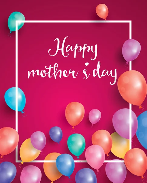 Happy Mothers Day Card with white frame and flying balloon. — Stock Vector