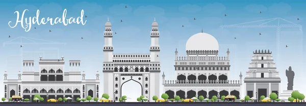 Хайдарабадский скайлайн с серыми достопримечательностями и голубым небом . — стоковый вектор