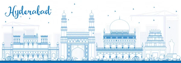 Esquema Hyderabad Skyline con puntos de referencia azules . — Vector de stock