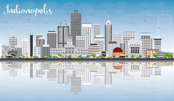 Gri Binalar, Mavi Gökyüzü ve Reflektör ile Indianapolis Skyline — Stok Vektör