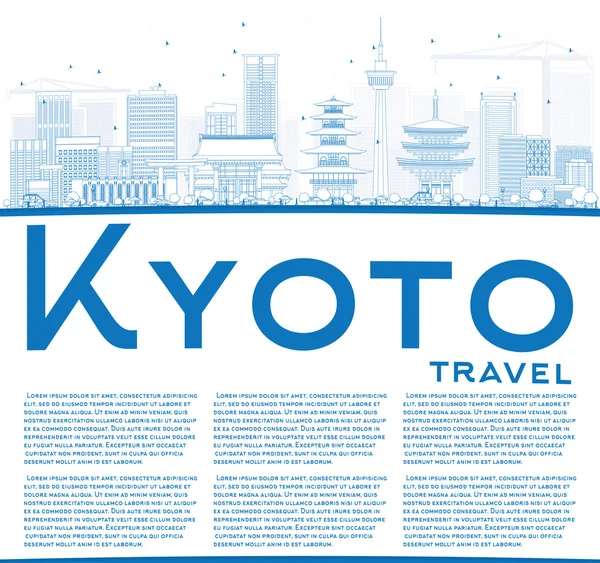 Schema Kyoto Skyline con Blue Landmarks e spazio di copia . — Vettoriale Stock