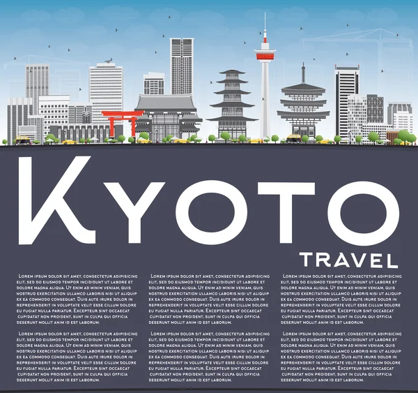 Kyoto skyline med grå landmärken, blå himmel och kopiera utrymme. — Stock vektor