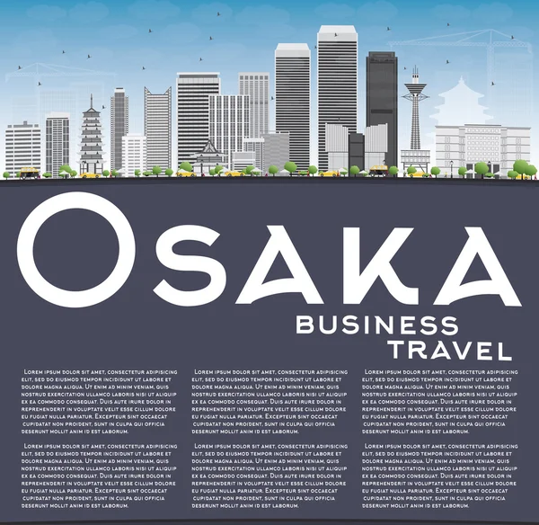Osaka Panorama s šedé budovy, modrá obloha a kopírovat prostor. — Stockový vektor
