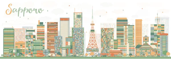 抽象的札幌与颜色建筑的天际线. — 图库矢量图片