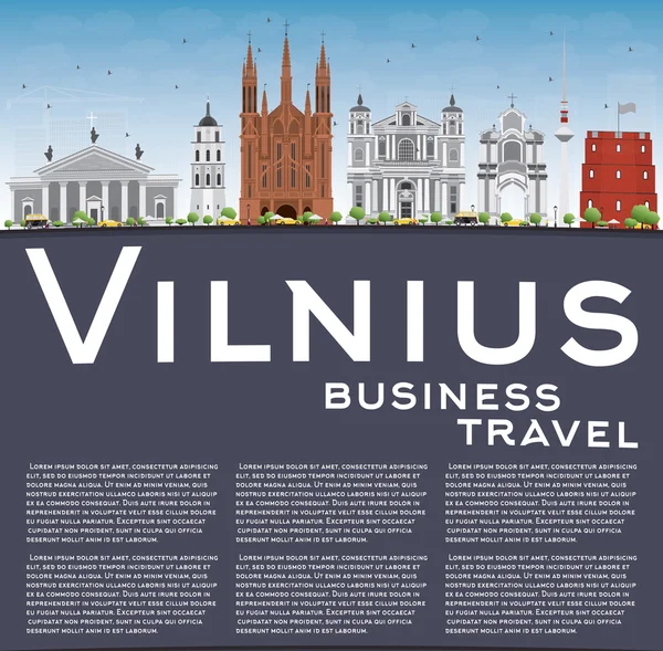 Vilnius Skyline con puntos de referencia grises, cielo azul y espacio de copia . — Archivo Imágenes Vectoriales