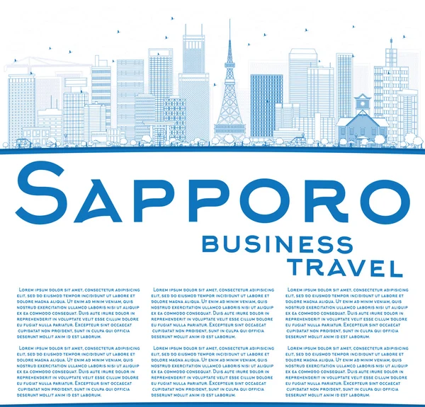 Esquema de Sapporo Skyline con edificios azules y espacio de copia . — Archivo Imágenes Vectoriales
